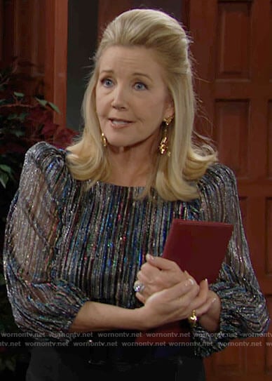 Nikki's metallic blouse on The Young and the Restless