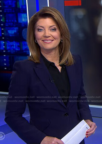 Norah's navy blazer on CBS Evening News