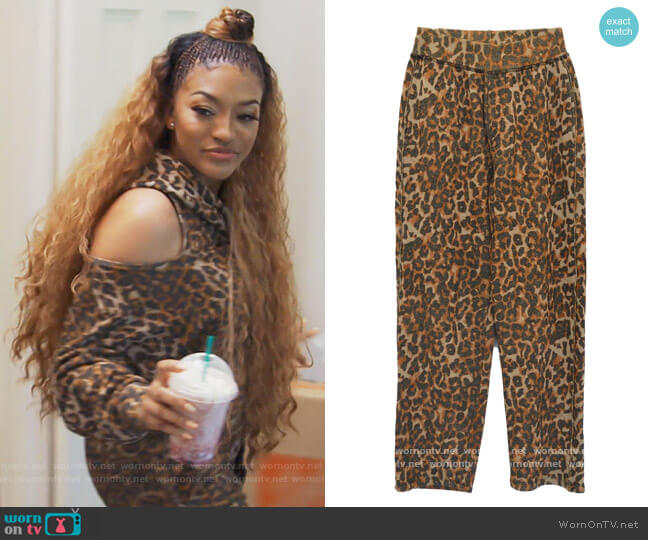 Clarence Leopard Print Track Pants by NSF worn by Drew Sidora  on The Real Housewives of Atlanta