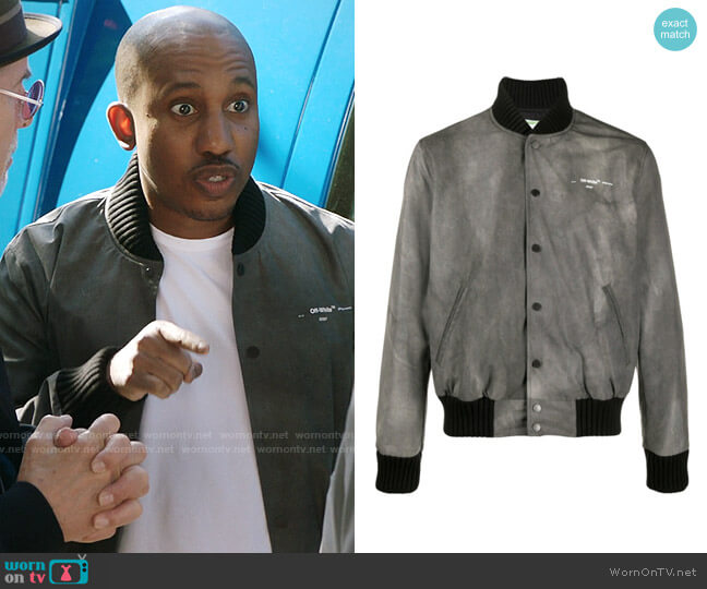 Off-White Airport Tape denim jacket worn by Gary Williams (Chris Redd) on Kenan