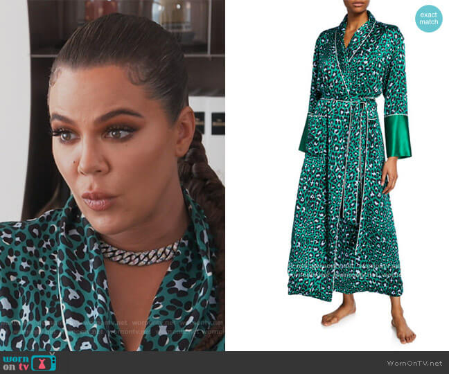 Capability Danger Leopard-Print Long Silk Robe by Olivia Von Halle worn by Kourtney Kardashian  on Keeping Up with the Kardashians