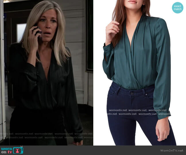 Sevilla Surplice Bodysuit by Paige worn by Carly Corinthos (Laura Wright) on General Hospital