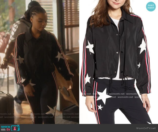 Star Drawstring Track Jacket by Pam & Gela worn by Jazlyn Forster (Chloe Bailey) on Grown-ish