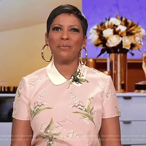 Tamron's pink floral dress on Tamron Hall Show