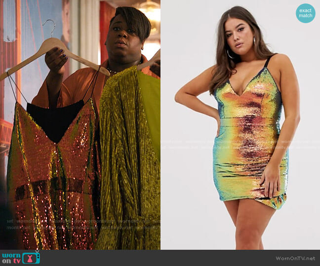 Plus Sequin Cami Mini Dress by Club London worn by Mo (Alex Newell) on Zoeys Extraordinary Playlist