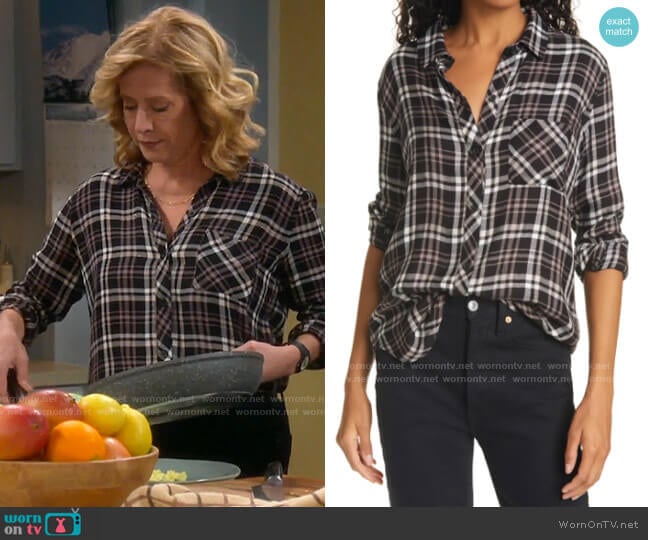 Rails Hunter Shirt in Midnight Blush Ivory worn by Vanessa Baxter (Nancy Travis) on Last Man Standing