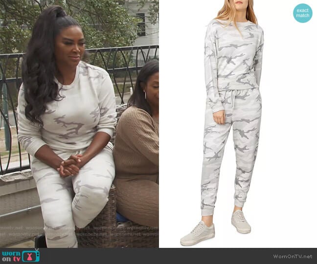 Ramona Camo Sweatshirt and Sweatpants by Rails worn by Kenya Moore on The Real Housewives of Atlanta