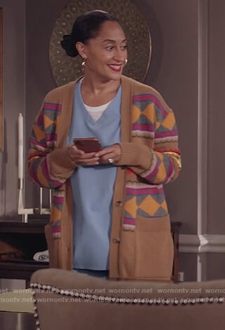 Rainbow’s beige argyle knit sweater on Black-ish