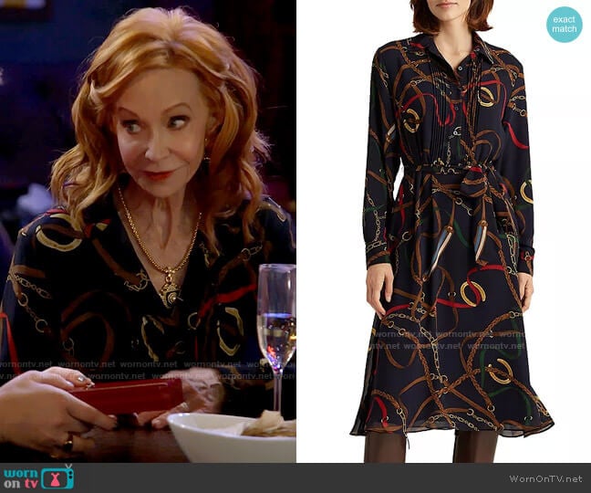 LAUREN Ralph Lauren Printed Shirt Dress worn by Sheila (Swoosie Kurtz) on Call Me Kat