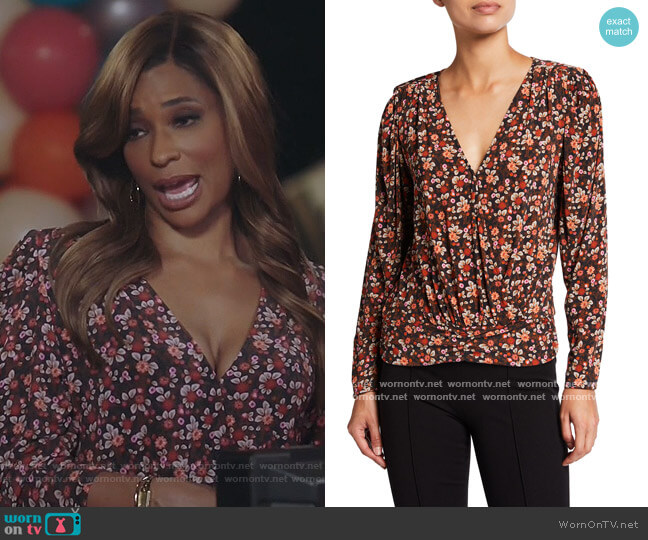 Ivanna Floral-Print Long-Sleeve Top by Ramy Brook worn by Mika (Kimrie Lewis) on Kenan