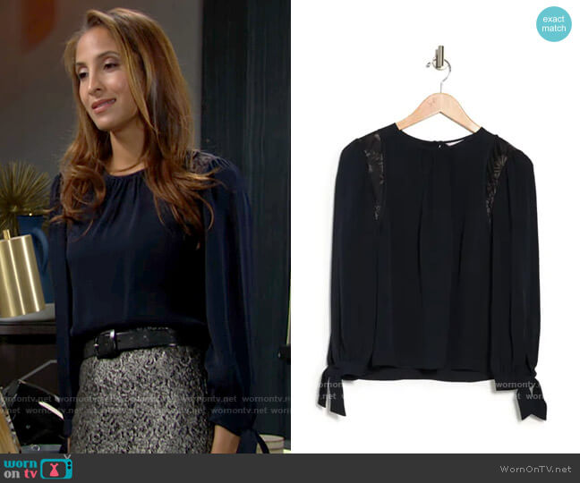 Rebecca Taylor Lace Trim Tie Cuff Blouse worn by Lily Winters (Christel Khalil) on The Young and the Restless