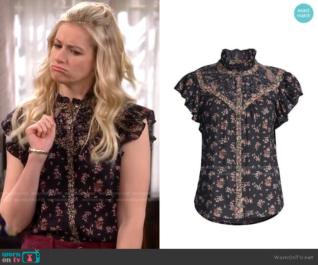 Rebecca Taylor Print Mix Top worn by Gemma (Beth Behrs) on The Neighborhood