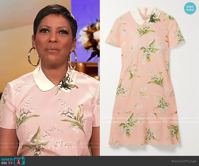 Embroidered floral-print silk crepe de chine mini dress by Red Valentino worn by Tamron Hall on Tamron Hall Show