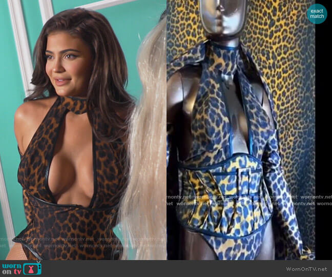 Custom Leopard cutout Bodysuit by Rey Ortiz worn by Kylie Jenner on Keeping Up with the Kardashians