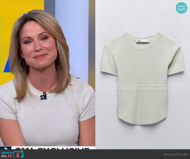 Ribbed Knit Top by Zara worn by Amy Robach on Good Morning America