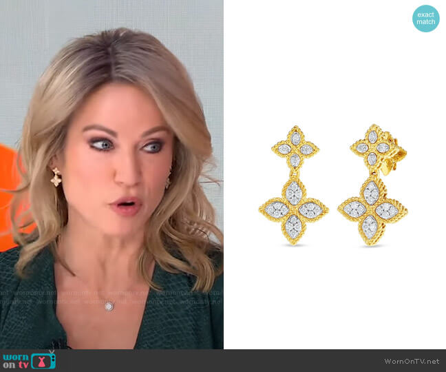 Princess Flower Yellow Gold Diamond Double Drop Earrings by Roberto Coin worn by Amy Robach on Good Morning America