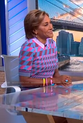 Robin’s geometric polo sweater and skirt on Good Morning America