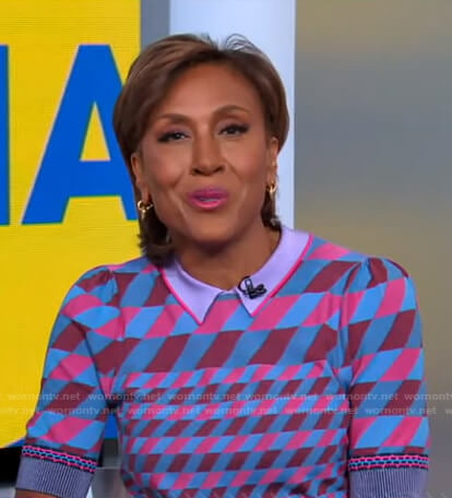 Robin’s geometric polo sweater and skirt on Good Morning America