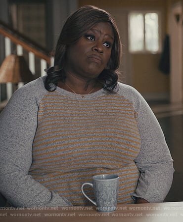 Ruby's gray stripe sweater on Good Girls