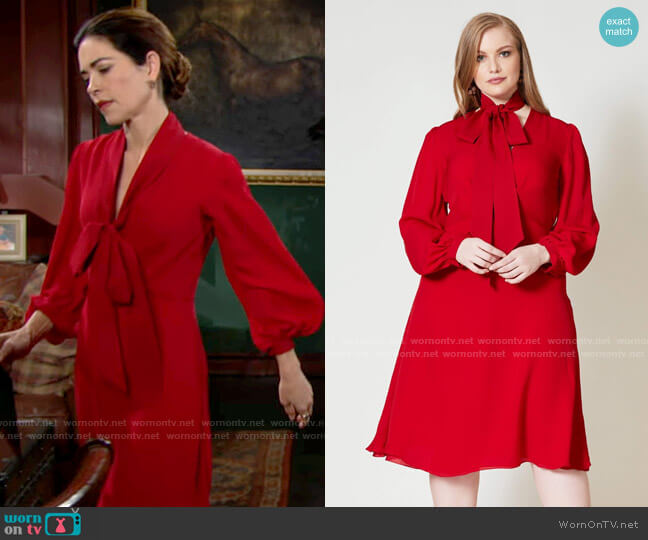 Sachin + Babi Dorothy Dress in Crimson Red worn by Victoria Newman (Amelia Heinle) on The Young and the Restless