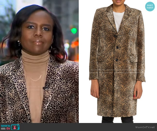 Mini Leopard Print Velvet Coat by Saint Laurent worn by Deborah Roberts on Good Morning America