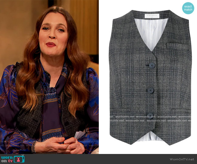 Anthey Plaid Waistcoat by Sandro worn by Drew Barrymore on The Drew Barrymore Show