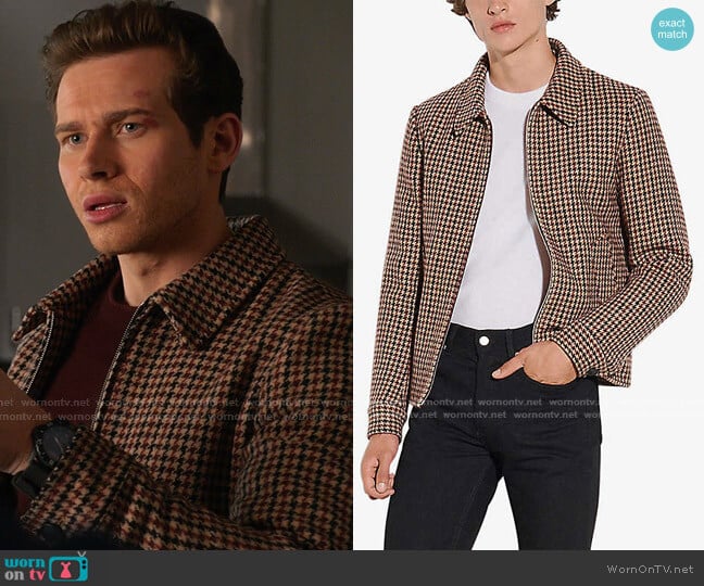 Camille Houndstooth Woven Jacket by Sandro worn by Evan Buckley (Oliver Stark) on 9-1-1