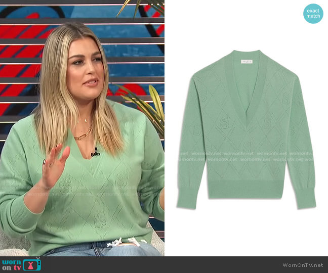 V-Neck Wool & Cashmere Sweater by Sandro worn by Carissa Loethen Culiner on E! News