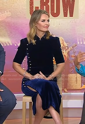 Savannah’s navy buttoned velvet dress on Today