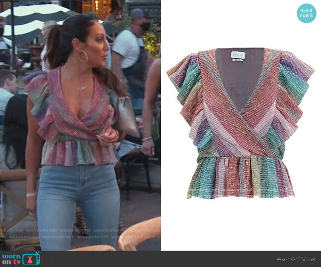 Darcie Lurex Frill Top by Saylor worn by Melissa Gorga on The Real Housewives of New Jersey