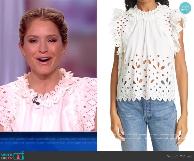 Hazel Eyelet Flutter Sleeve Cotton Top by SEA worn by Sara Haines on The View