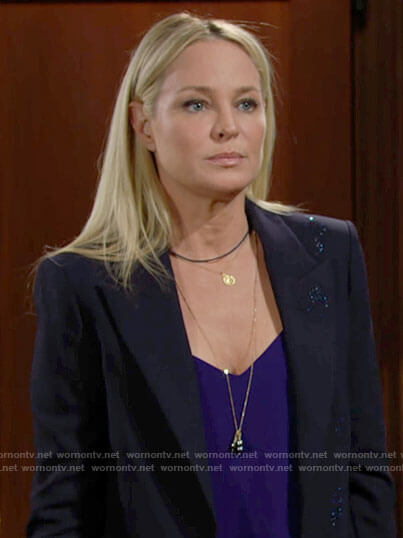 Sharon's navy glittery blazer on The Young and the Restless