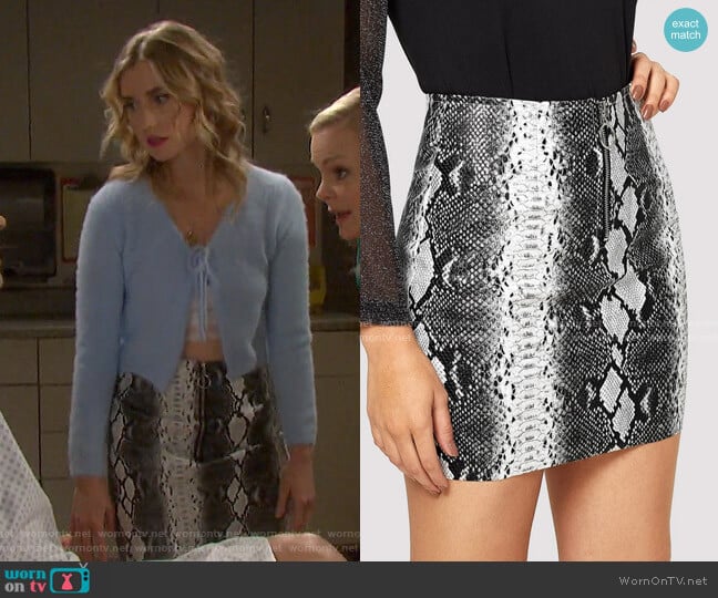 O-ring Zipper Snake Print PU Skirt by Shein worn by Claire Brady (Isabel Durant ) on Days of our Lives