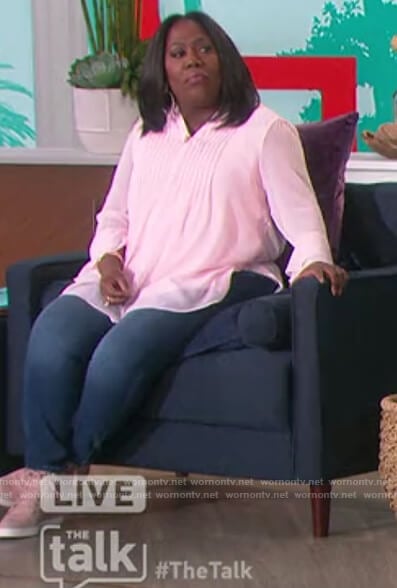 Sheryl’s pink pleated blouse on The Talk