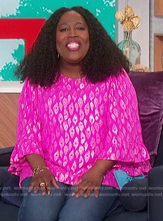 Sheryl’s pink metallic leopard blouse on The Talk