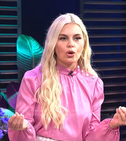 Tanya Rad’s pink shoulder button blouse on E! News Daily Pop