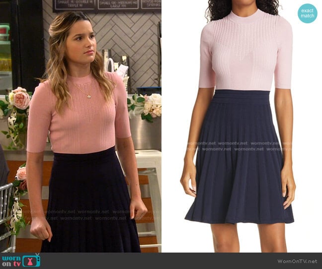 Jaelinn Colorblock Fit & Flare Sweater Dress by Ted Baker worn by Lex (Jules LeBlanc) on Side Hustle