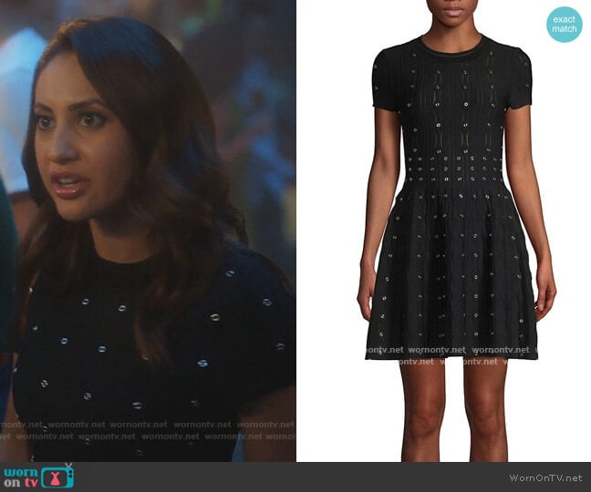 Grommet Laser Cut Smocked Fit-&-Flare Dress by The Kooples worn by Ana Torres (Francia Raisa) on Grown-ish