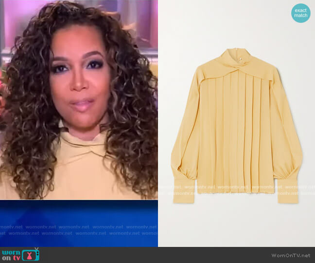 Gilia pleated silk crepe de chine blouse by The Row worn by Sunny Hostin on The View