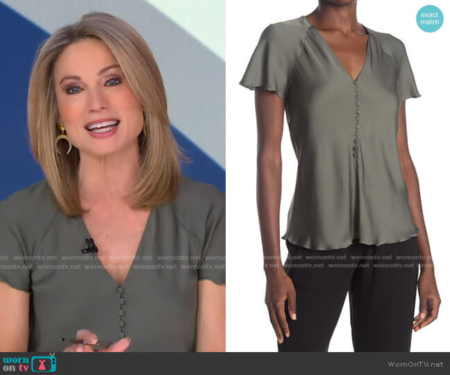 Button Front Flutter Sleeve Top by Theory worn by Amy Robach on Good Morning America