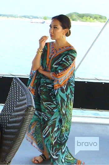 Tiffany’s green printed caftan on The Real Housewives of Dallas
