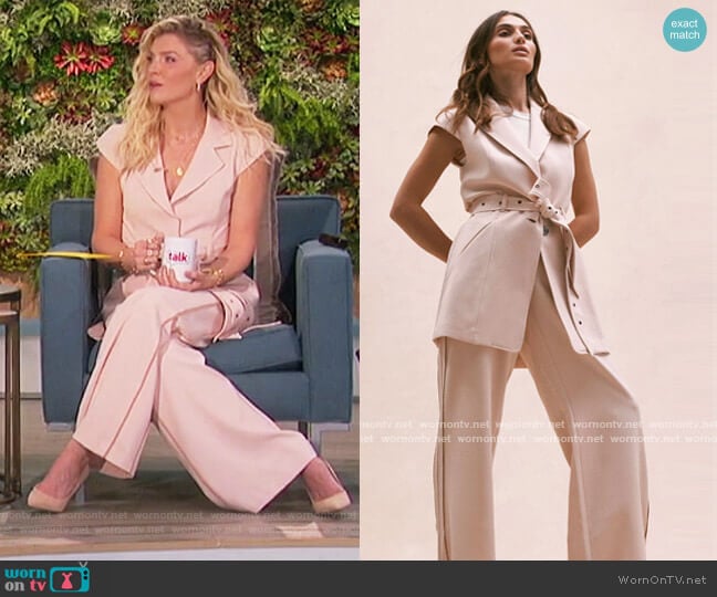 Sleeveless Belted Jacket and Pants by Toccin worn by Amanda Kloots on The Talk