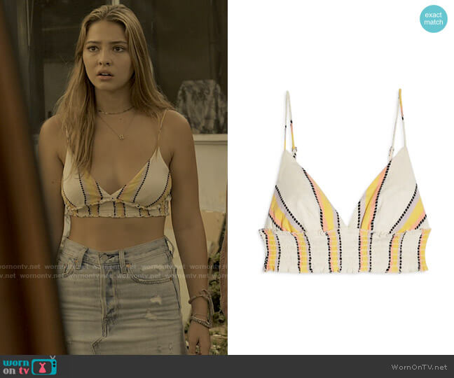 Topshop Stripe Smocked Waist Bralette Crop Top worn by Sarah Cameron (Madelyn Cline) on Outer Banks