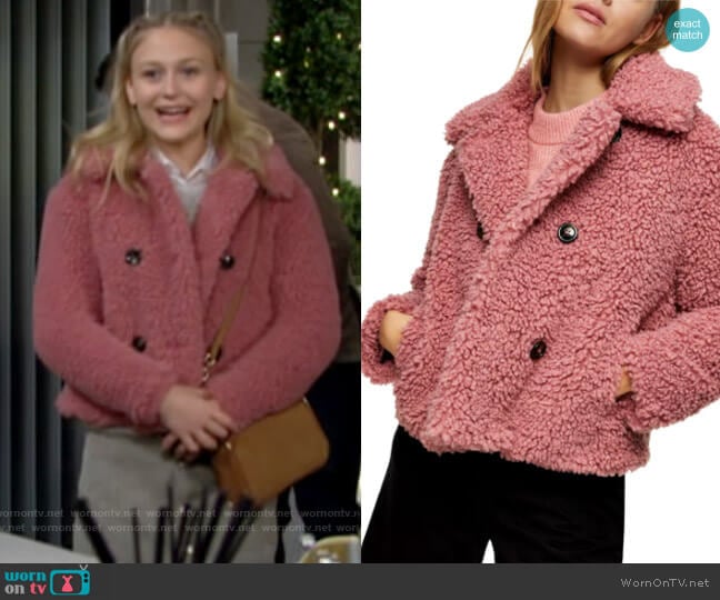 Topshop Ami Borg Faux Fur Jacket worn by Faith Newman (Alyvia Alyn Lind) on The Young and the Restless