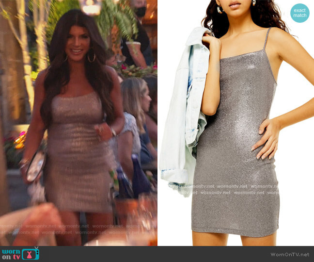 Metallic Foil Body-Con Minidress by Topshop worn by Teresa Giudice on The Real Housewives of New Jersey