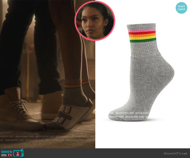 Rainbow Stripe Tube Socks by Topshop worn by Zoey Johnson (Yara Shahidi) on Grown-ish