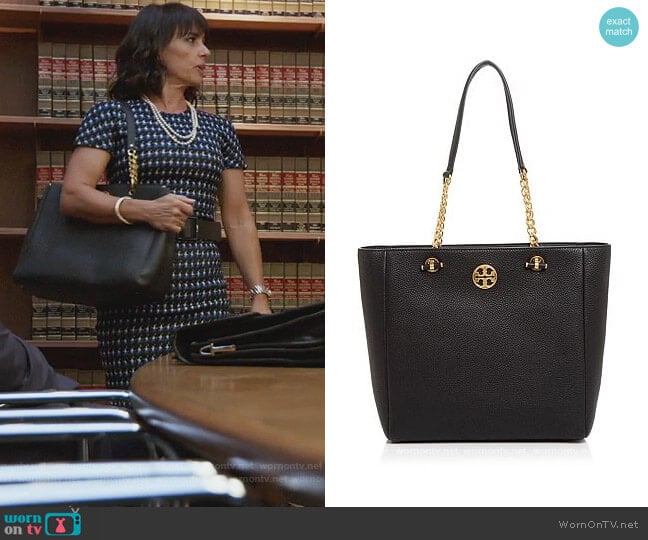 Chelsea Medium Leather Tote by Tory Burch worn by Kathleen Gale (Constance Zimmer) on Good Trouble