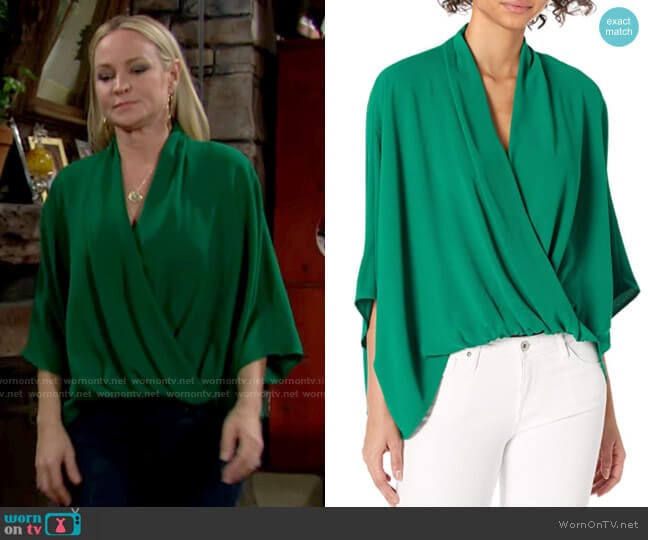 Trina Turk Green Concourse Top worn by Sharon Newman (Sharon Case) on The Young and the Restless