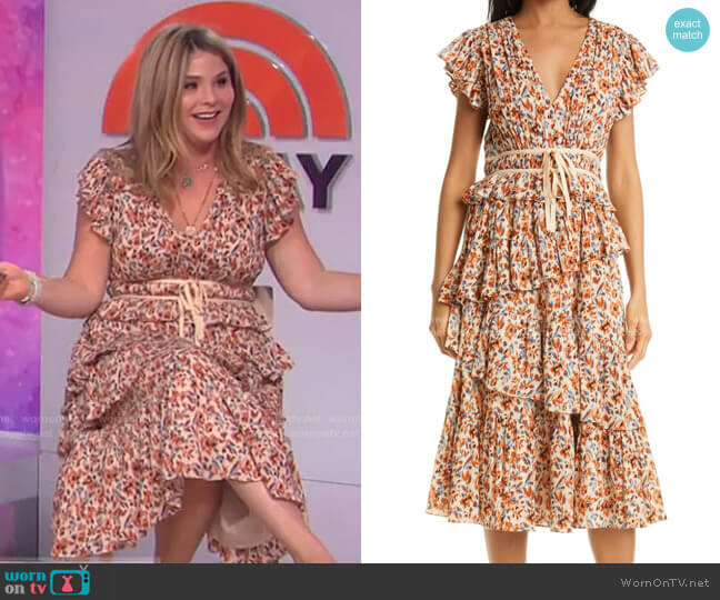 Madeline Floral Tiered Ruffle Cotton Dress by Ulla Johnson worn by Jenna Bush Hager on Today