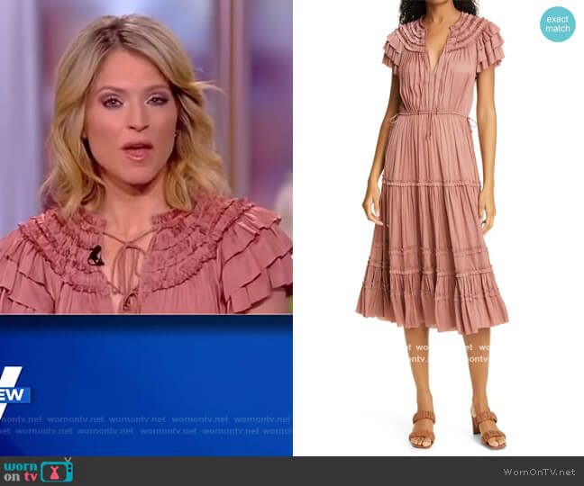 Josephine Smocked Satin A-Line Dress by Ulla Johnson worn by Sara Haines  on The View